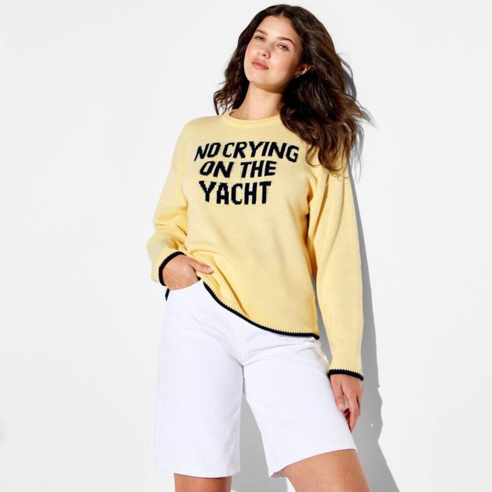 Women's Novelty Crewneck Pullover Sweater - Wild Fable Yellow Quote XS